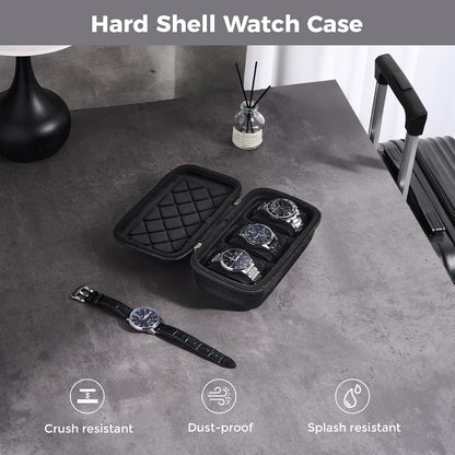 4-Slot Travel Watch Case for Men, Hard Shell Storage Box -Black | Travel Watch Box for Watch Bracelet Sunglasses Accessories, Zippered Organizer Bag Fathers Day Gift for Dad