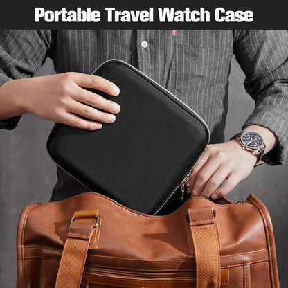 4-Slot Travel Watch Case for Men, Hard Shell Storage Box -Black | Travel Watch Box for Watch Bracelet Sunglasses Accessories, Zippered Organizer Bag Fathers Day Gift for Dad