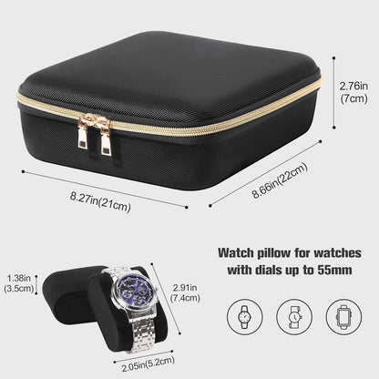 4-Slot Travel Watch Case for Men, Hard Shell Storage Box -Black | Travel Watch Box for Watch Bracelet Sunglasses Accessories, Zippered Organizer Bag Fathers Day Gift for Dad