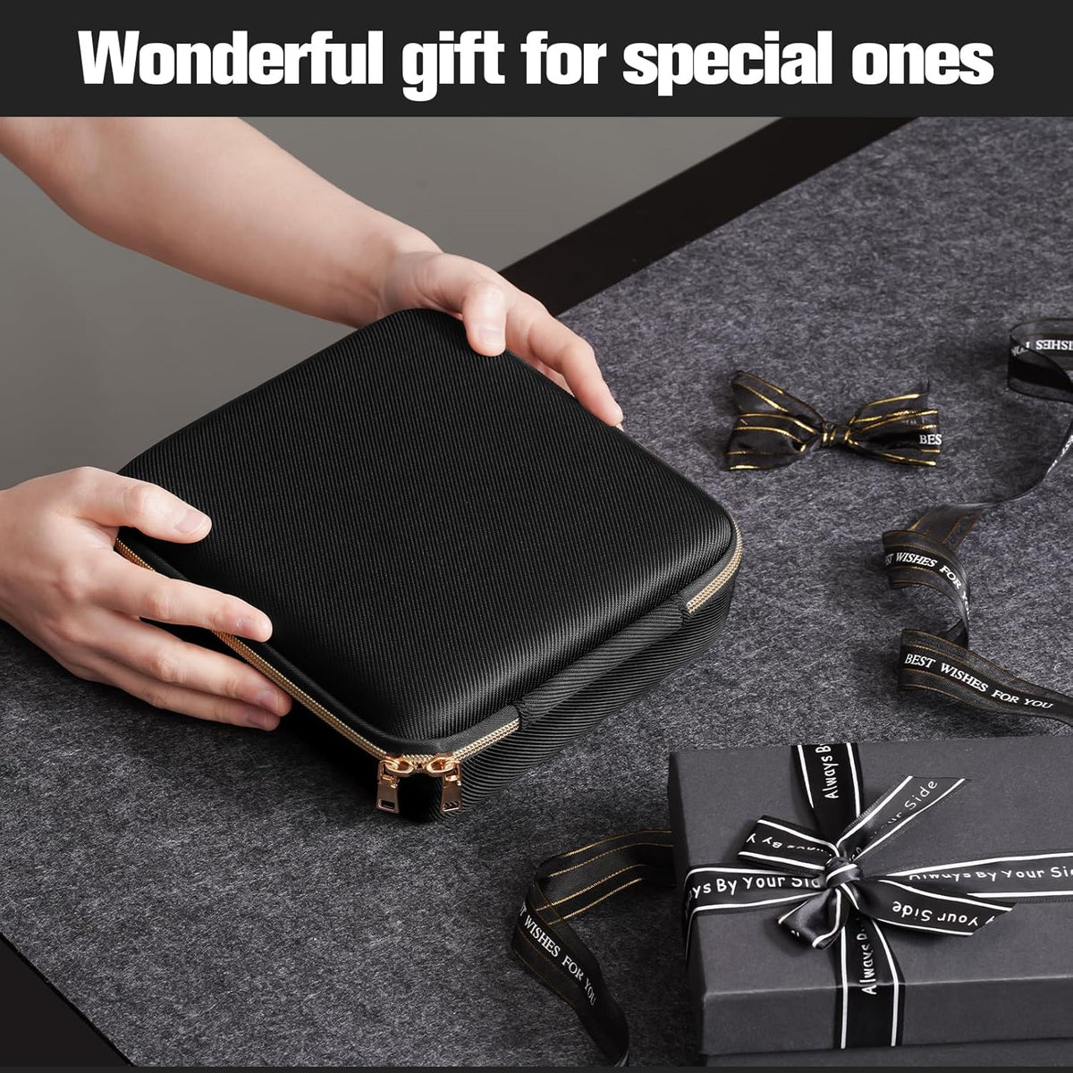 4-Slot Travel Watch Case for Men, Hard Shell Storage Box -Black | Travel Watch Box for Watch Bracelet Sunglasses Accessories, Zippered Organizer Bag Fathers Day Gift for Dad