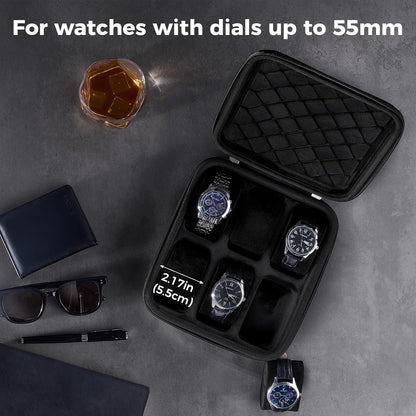 4-Slot Travel Watch Case for Men, Hard Shell Storage Box -Black | Travel Watch Box for Watch Bracelet Sunglasses Accessories, Zippered Organizer Bag Fathers Day Gift for Dad