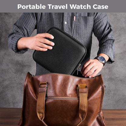4-Slot Travel Watch Case for Men, Hard Shell Storage Box -Black | Travel Watch Box for Watch Bracelet Sunglasses Accessories, Zippered Organizer Bag Fathers Day Gift for Dad