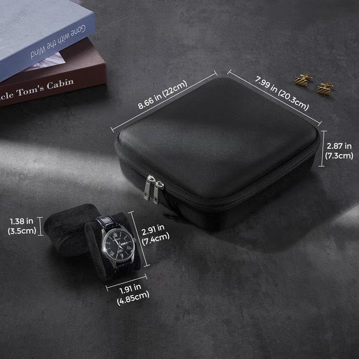 4-Slot Travel Watch Case for Men, Hard Shell Storage Box -Black | Travel Watch Box for Watch Bracelet Sunglasses Accessories, Zippered Organizer Bag Fathers Day Gift for Dad