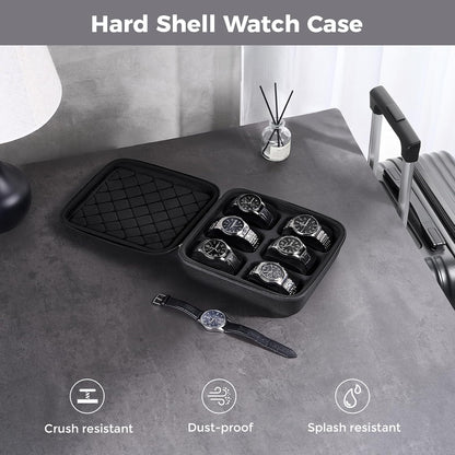 4-Slot Travel Watch Case for Men, Hard Shell Storage Box -Black | Travel Watch Box for Watch Bracelet Sunglasses Accessories, Zippered Organizer Bag Fathers Day Gift for Dad
