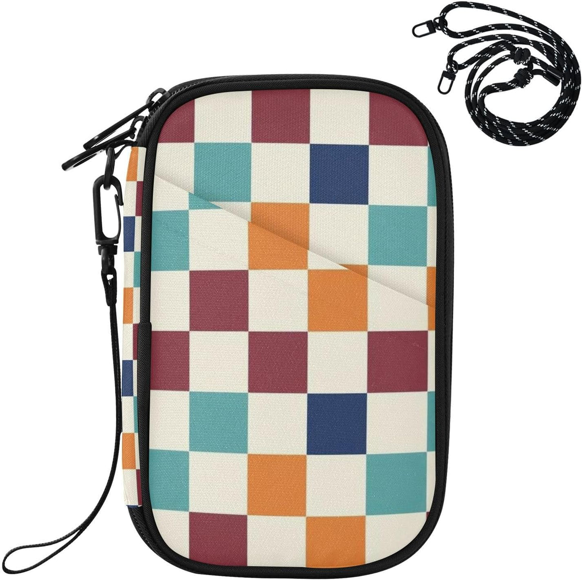 Travel Document Organizer 21×14×3 CM | Scratch Resistant Polyester Multi Pockets Detachable Strap for Men Women Travel Multicolor Tile