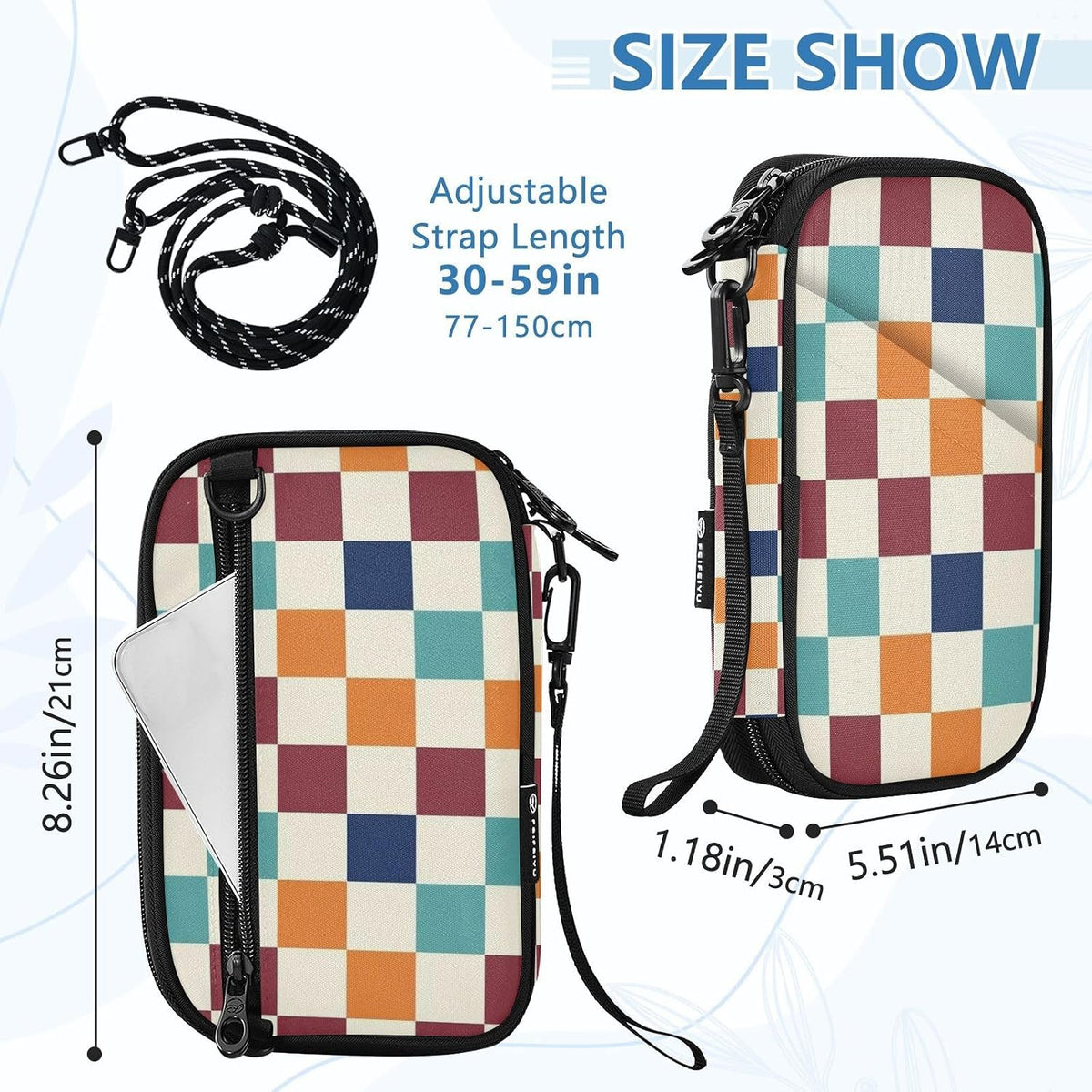 Travel Document Organizer 21×14×3 CM | Scratch Resistant Polyester Multi Pockets Detachable Strap for Men Women Travel Multicolor Tile
