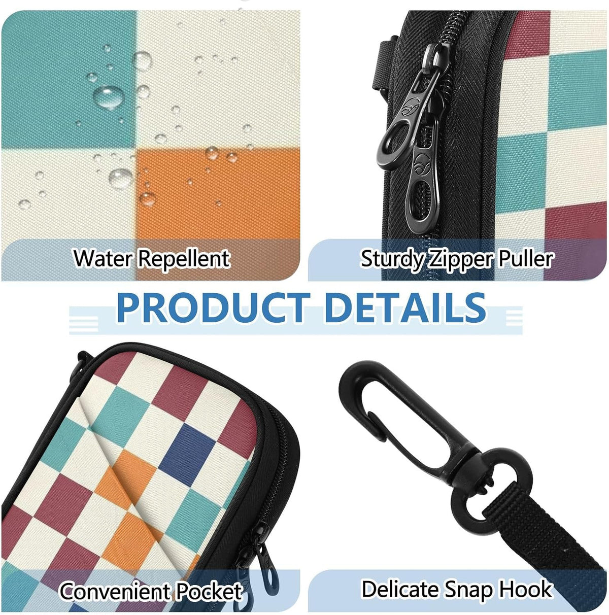 Travel Document Organizer 21×14×3 CM | Scratch Resistant Polyester Multi Pockets Detachable Strap for Men Women Travel Multicolor Tile