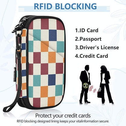 Travel Document Organizer 21×14×3 CM | Scratch Resistant Polyester Multi Pockets Detachable Strap for Men Women Travel Multicolor Tile