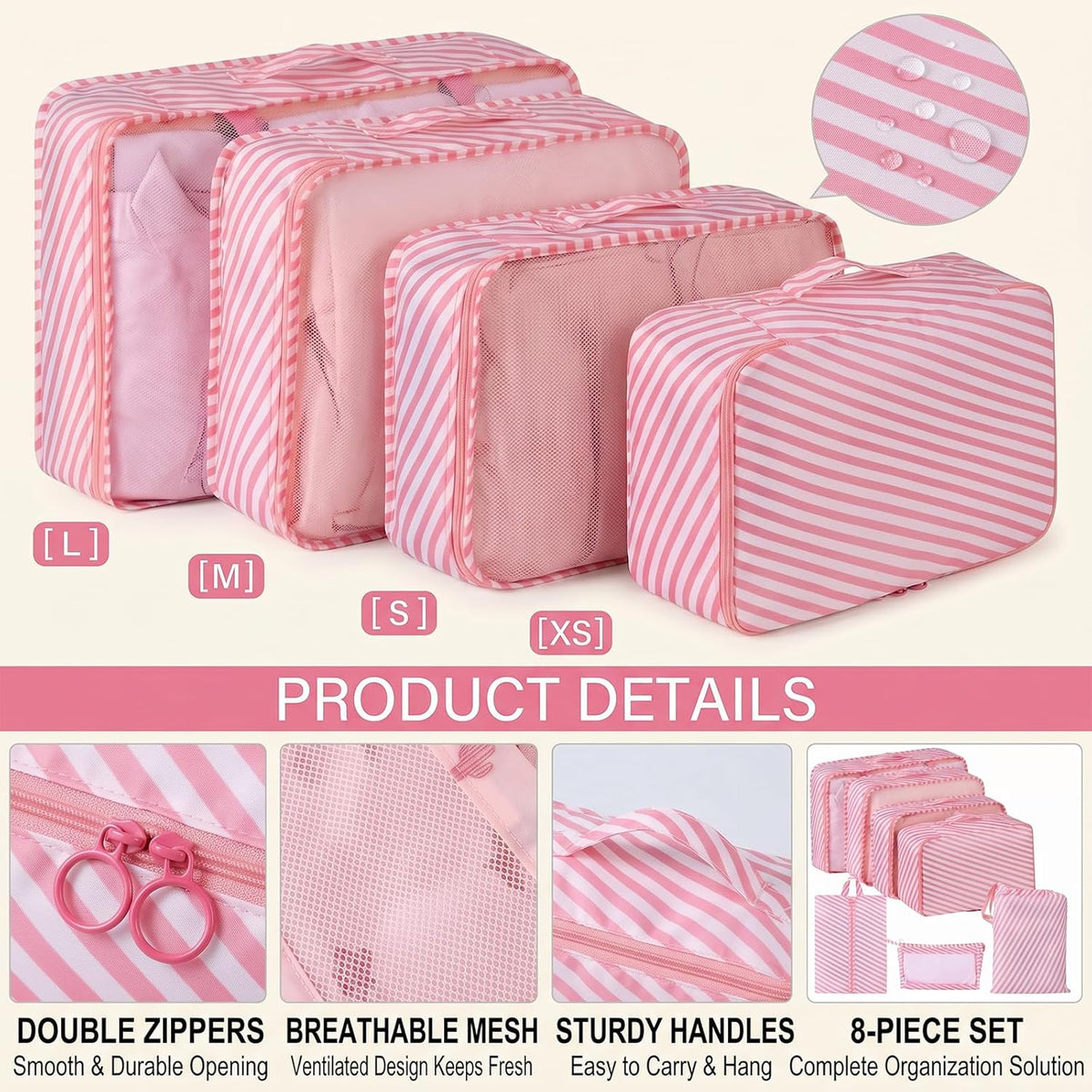 7 Set Packing Cubes for Travel, Breathable Mesh Luggage Organizers with Shoe Bag, Durable Storage Bags for Suitcases