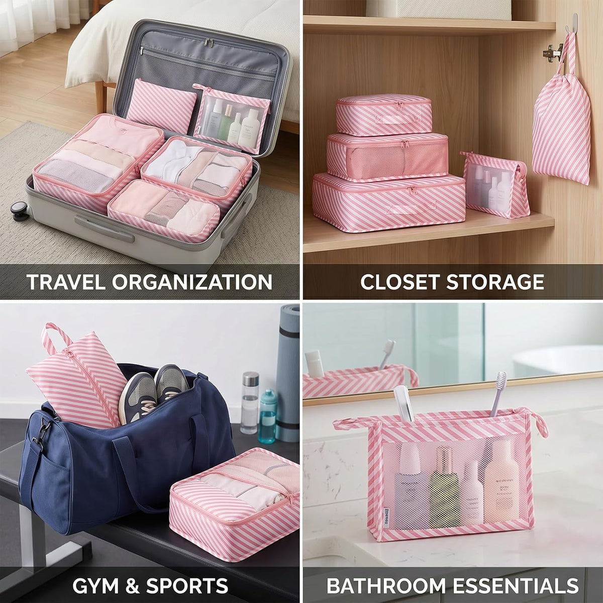 7 Set Packing Cubes for Travel, Breathable Mesh Luggage Organizers with Shoe Bag, Durable Storage Bags for Suitcases