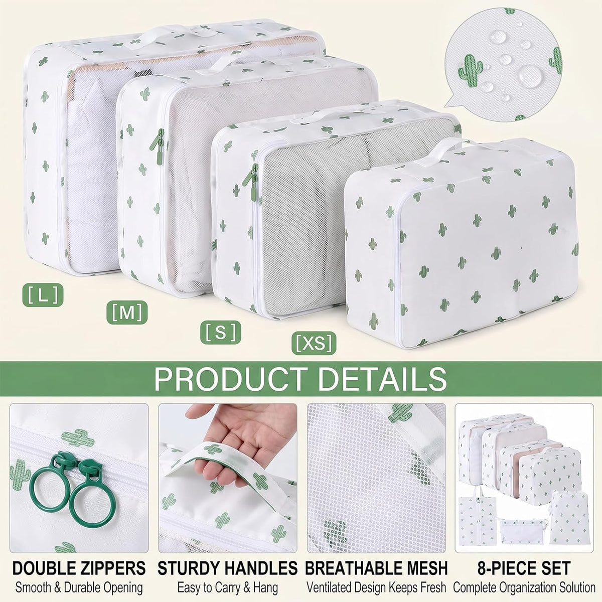 7 Set Packing Cubes for Travel, Breathable Mesh Luggage Organizers with Shoe Bag, Durable Storage Bags for Suitcases
