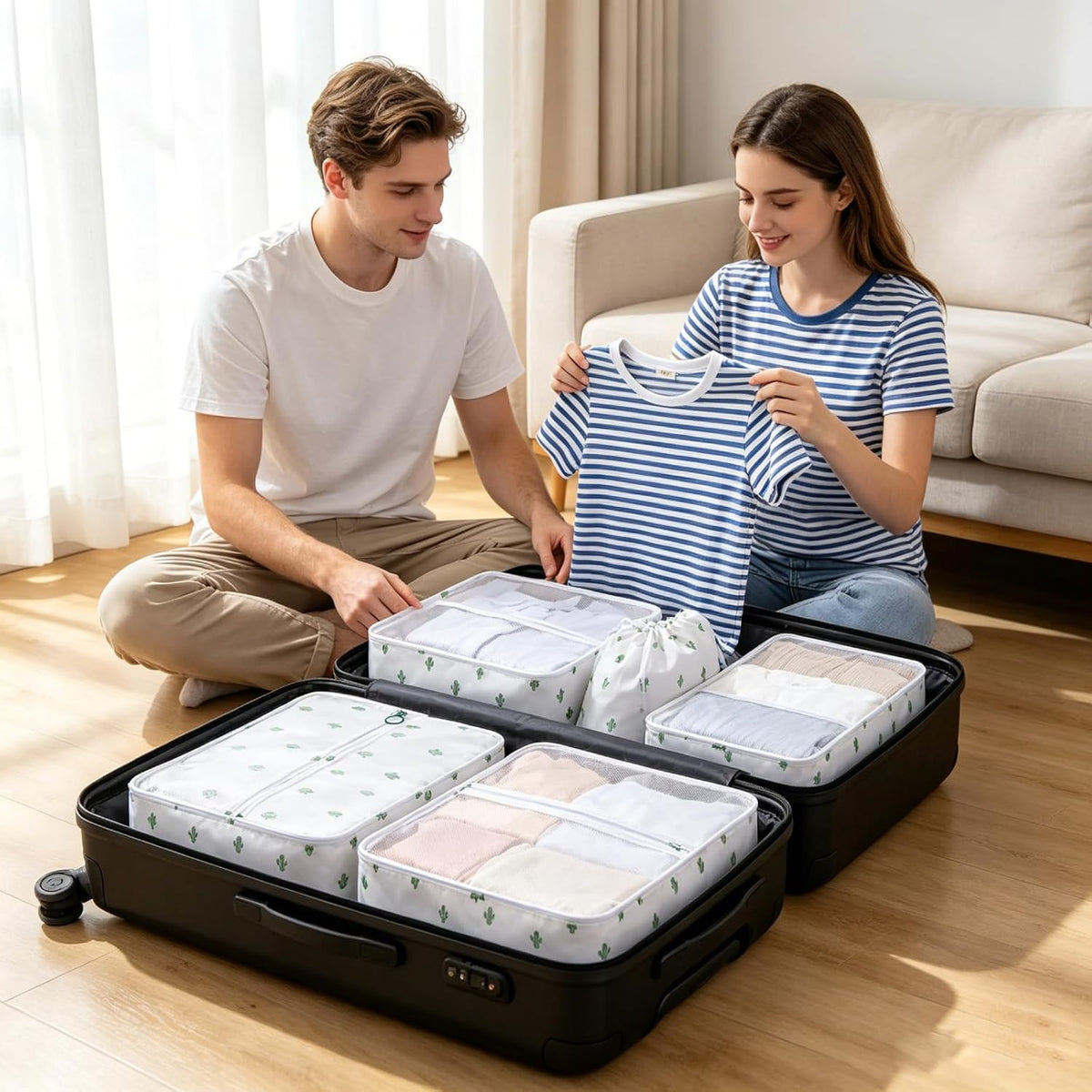 7 Set Packing Cubes for Travel, Breathable Mesh Luggage Organizers with Shoe Bag, Durable Storage Bags for Suitcases