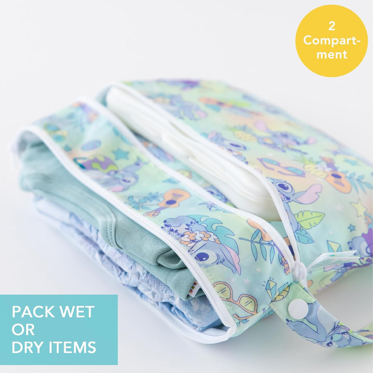 Disney Waterproof Wet Bag for Baby, Travel, Swim Suit, Cloth Diapers, Pump Parts, Pool, Beach, Gym Clothes, Toiletry, Hook to Stroller, Daycare, Zip Reusable Wetdry Packing, Minnie Mouse Icon