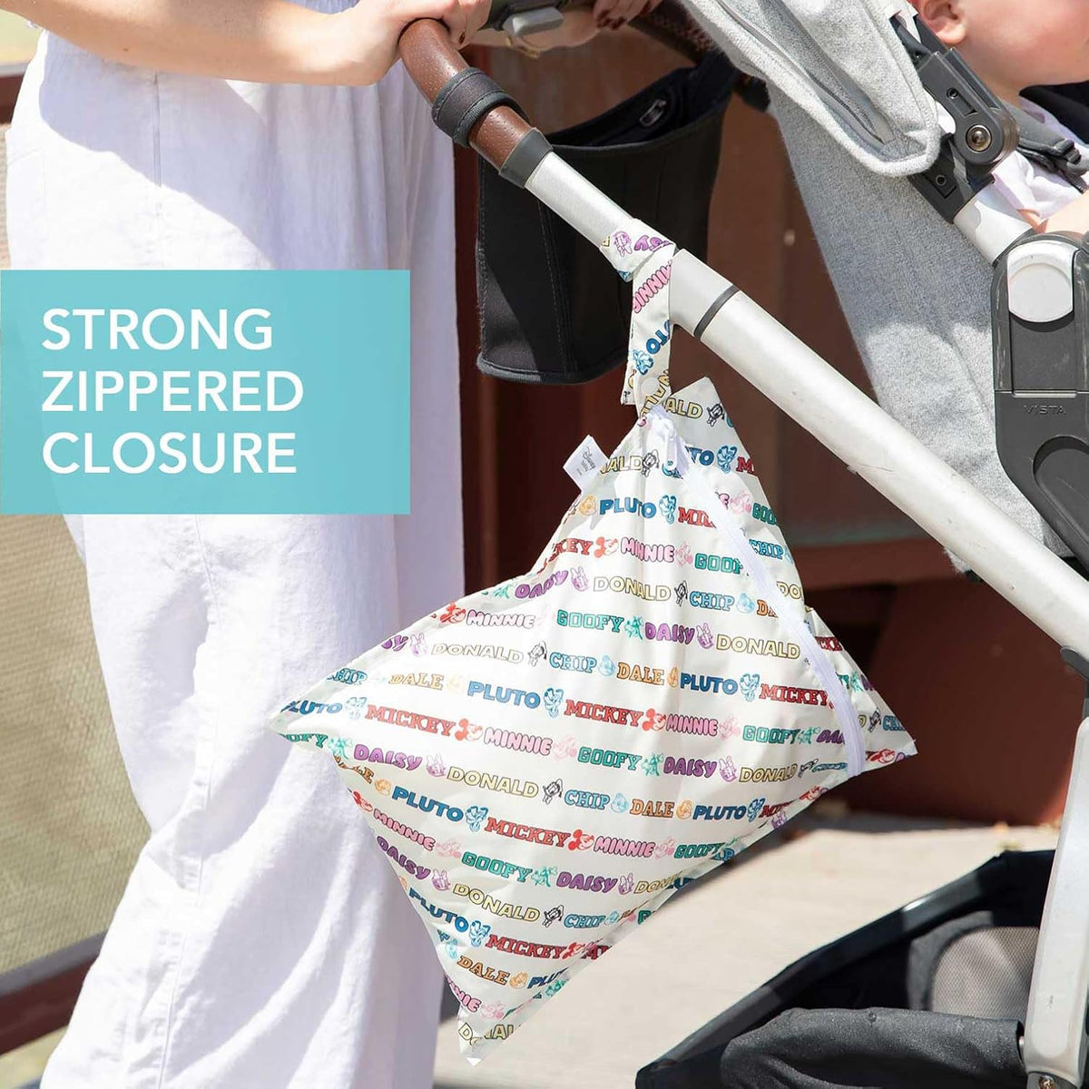 Disney Waterproof Wet Bag for Baby, Travel, Swim Suit, Cloth Diapers, Pump Parts, Pool, Beach, Gym Clothes, Toiletry, Hook to Stroller, Daycare, Zip Reusable Wetdry Packing, Minnie Mouse Icon