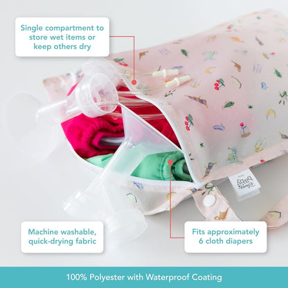 Disney Waterproof Wet Bag for Baby, Travel, Swim Suit, Cloth Diapers, Pump Parts, Pool, Beach, Gym Clothes, Toiletry, Hook to Stroller, Daycare, Zip Reusable Wetdry Packing, Minnie Mouse Icon