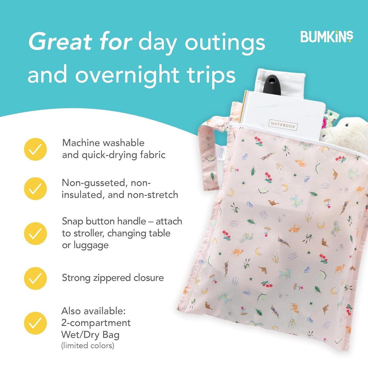 Disney Waterproof Wet Bag for Baby, Travel, Swim Suit, Cloth Diapers, Pump Parts, Pool, Beach, Gym Clothes, Toiletry, Hook to Stroller, Daycare, Zip Reusable Wetdry Packing, Minnie Mouse Icon