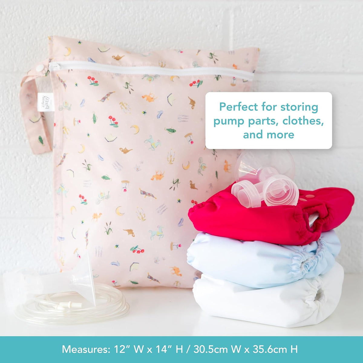 Disney Waterproof Wet Bag for Baby, Travel, Swim Suit, Cloth Diapers, Pump Parts, Pool, Beach, Gym Clothes, Toiletry, Hook to Stroller, Daycare, Zip Reusable Wetdry Packing, Minnie Mouse Icon