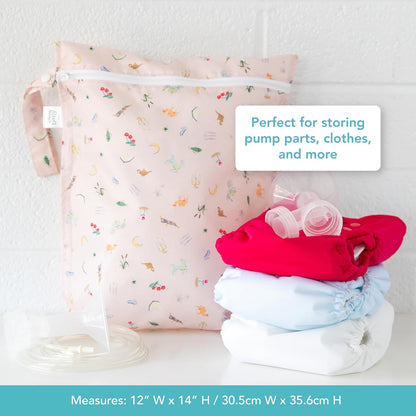 Disney Waterproof Wet Bag for Baby, Travel, Swim Suit, Cloth Diapers, Pump Parts, Pool, Beach, Gym Clothes, Toiletry, Hook to Stroller, Daycare, Zip Reusable Wetdry Packing, Minnie Mouse Icon