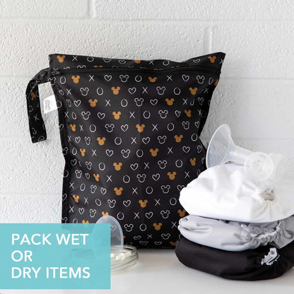 Disney Waterproof Wet Bag for Baby, Travel, Swim Suit, Cloth Diapers, Pump Parts, Pool, Beach, Gym Clothes, Toiletry, Hook to Stroller, Daycare, Zip Reusable Wetdry Packing, Minnie Mouse Icon
