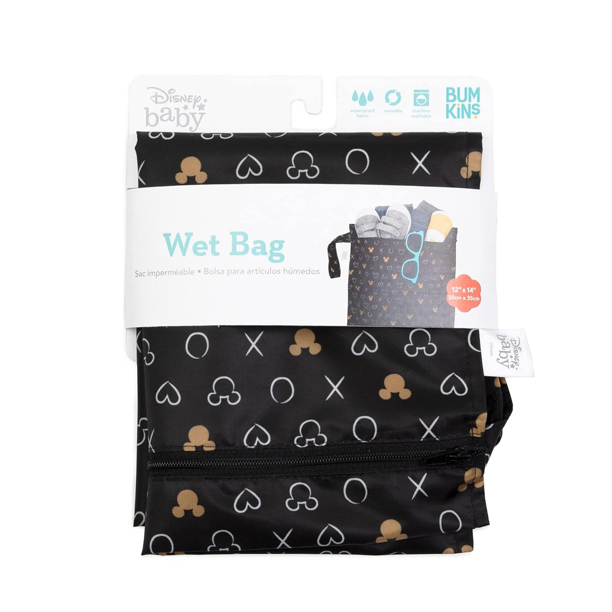 Disney Waterproof Wet Bag for Baby, Travel, Swim Suit, Cloth Diapers, Pump Parts, Pool, Beach, Gym Clothes, Toiletry, Hook to Stroller, Daycare, Zip Reusable Wetdry Packing, Minnie Mouse Icon