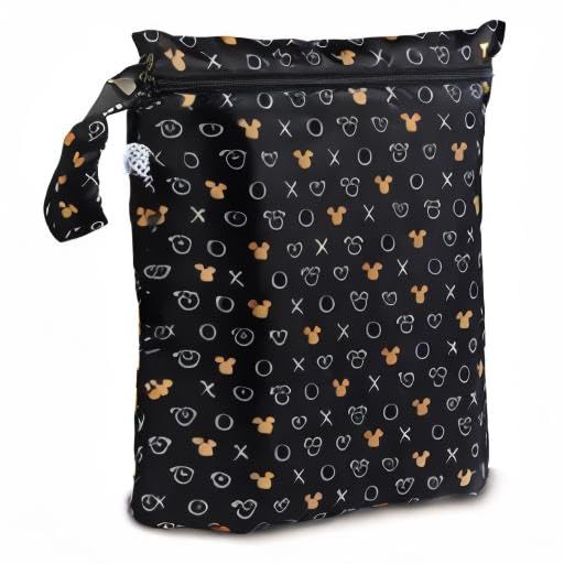 Disney Waterproof Wet Bag for Baby, Travel, Swim Suit, Cloth Diapers, Pump Parts, Pool, Beach, Gym Clothes, Toiletry, Hook to Stroller, Daycare, Zip Reusable Wetdry Packing, Minnie Mouse Icon