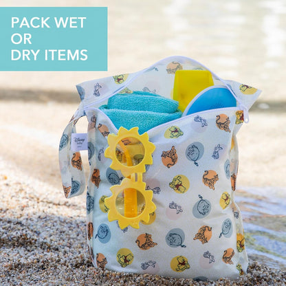 Disney Waterproof Wet Bag for Baby, Travel, Swim Suit, Cloth Diapers, Pump Parts, Pool, Beach, Gym Clothes, Toiletry, Hook to Stroller, Daycare, Zip Reusable Wetdry Packing, Minnie Mouse Icon