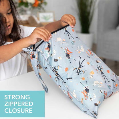 Disney Waterproof Wet Bag for Baby, Travel, Swim Suit, Cloth Diapers, Pump Parts, Pool, Beach, Gym Clothes, Toiletry, Hook to Stroller, Daycare, Zip Reusable Wetdry Packing, Minnie Mouse Icon