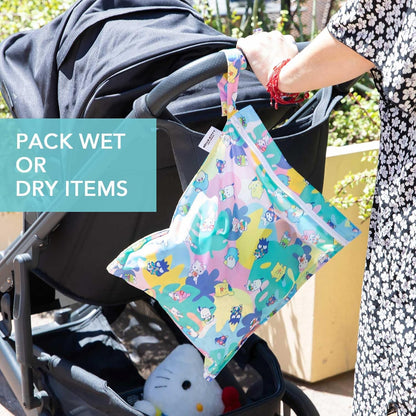 Disney Waterproof Wet Bag for Baby, Travel, Swim Suit, Cloth Diapers, Pump Parts, Pool, Beach, Gym Clothes, Toiletry, Hook to Stroller, Daycare, Zip Reusable Wetdry Packing, Minnie Mouse Icon