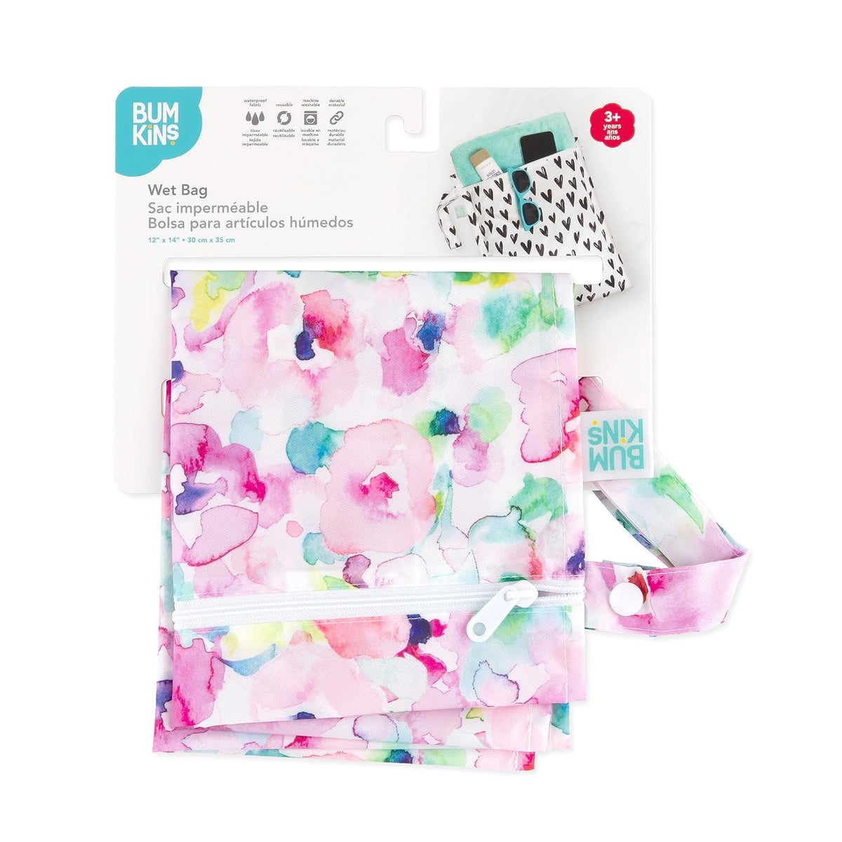 Disney Waterproof Wet Bag for Baby, Travel, Swim Suit, Cloth Diapers, Pump Parts, Pool, Beach, Gym Clothes, Toiletry, Hook to Stroller, Daycare, Zip Reusable Wetdry Packing, Minnie Mouse Icon