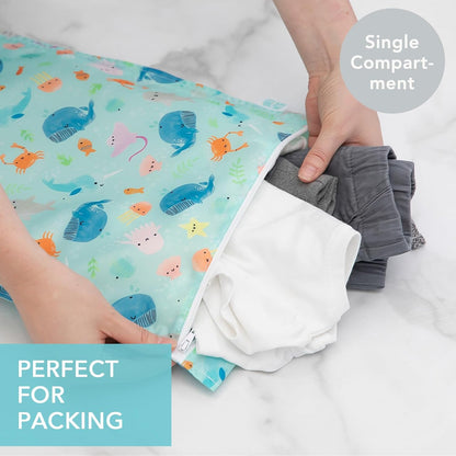 Disney Waterproof Wet Bag for Baby, Travel, Swim Suit, Cloth Diapers, Pump Parts, Pool, Beach, Gym Clothes, Toiletry, Hook to Stroller, Daycare, Zip Reusable Wetdry Packing, Minnie Mouse Icon