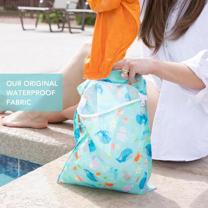Disney Waterproof Wet Bag for Baby, Travel, Swim Suit, Cloth Diapers, Pump Parts, Pool, Beach, Gym Clothes, Toiletry, Hook to Stroller, Daycare, Zip Reusable Wetdry Packing, Minnie Mouse Icon