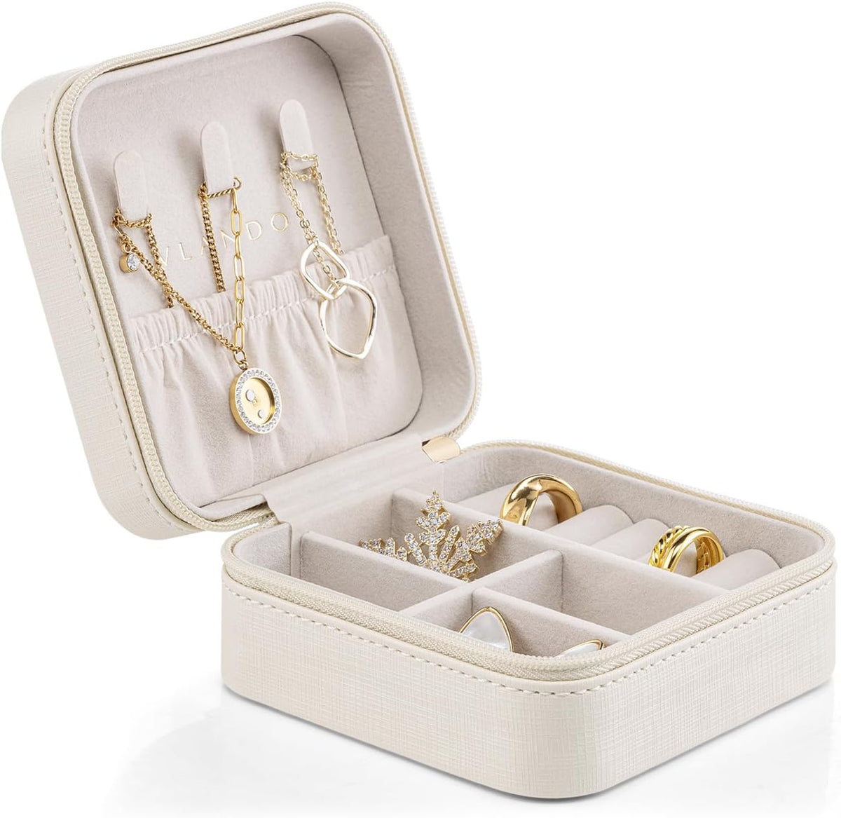 Small Travel Jewelry Box Organizer Display Case for Girls Women Gift Rings Earrings Necklaces Storage, Blue