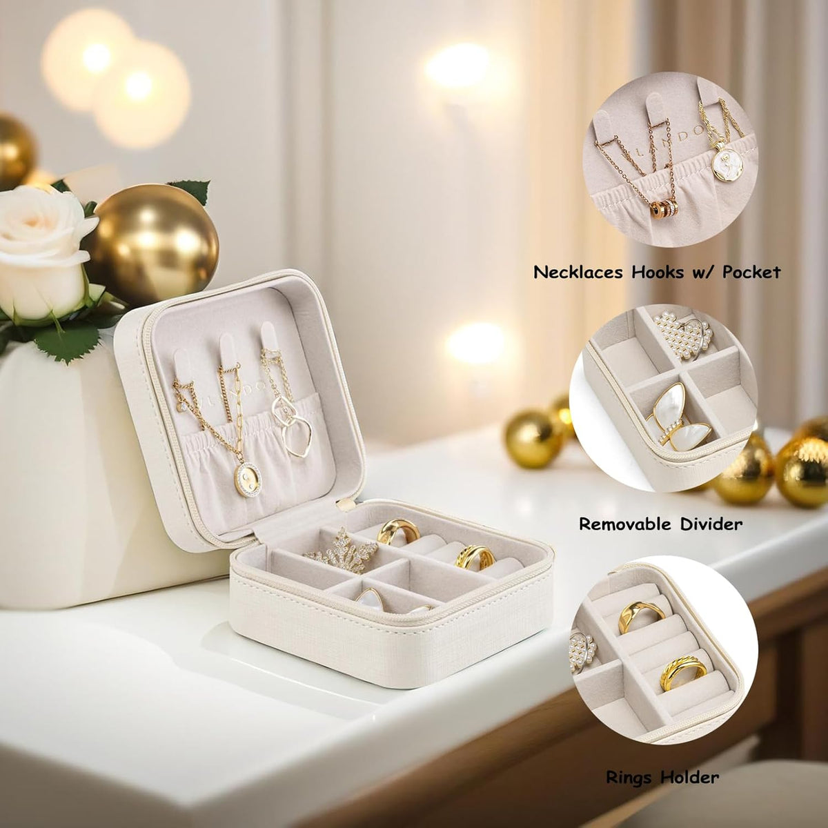 Small Travel Jewelry Box Organizer Display Case for Girls Women Gift Rings Earrings Necklaces Storage, Blue