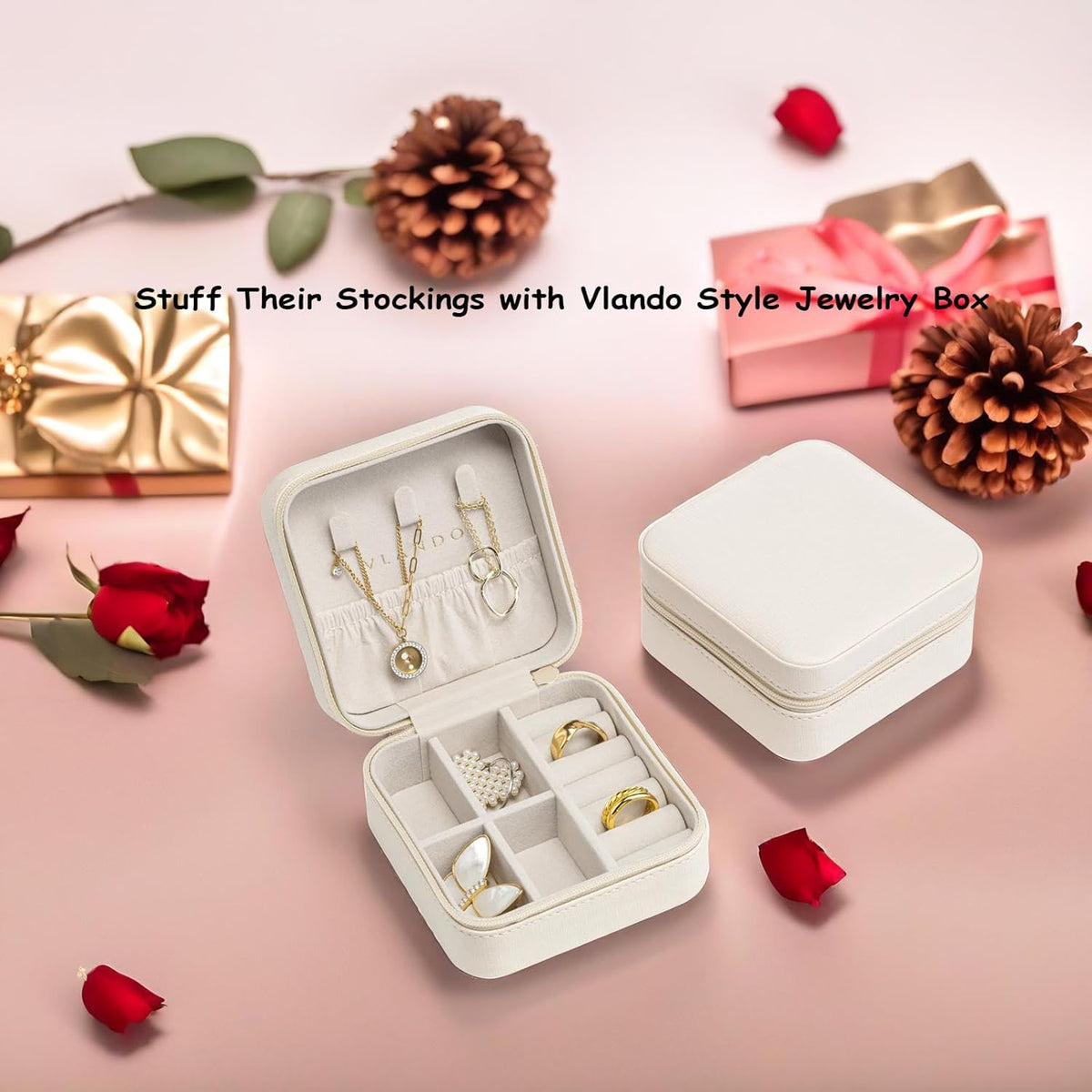 Small Travel Jewelry Box Organizer Display Case for Girls Women Gift Rings Earrings Necklaces Storage, Blue