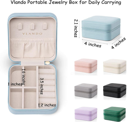 Small Travel Jewelry Box Organizer Display Case for Girls Women Gift Rings Earrings Necklaces Storage, Blue