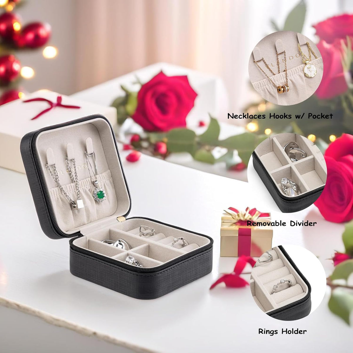 Small Travel Jewelry Box Organizer Display Case for Girls Women Gift Rings Earrings Necklaces Storage, Blue