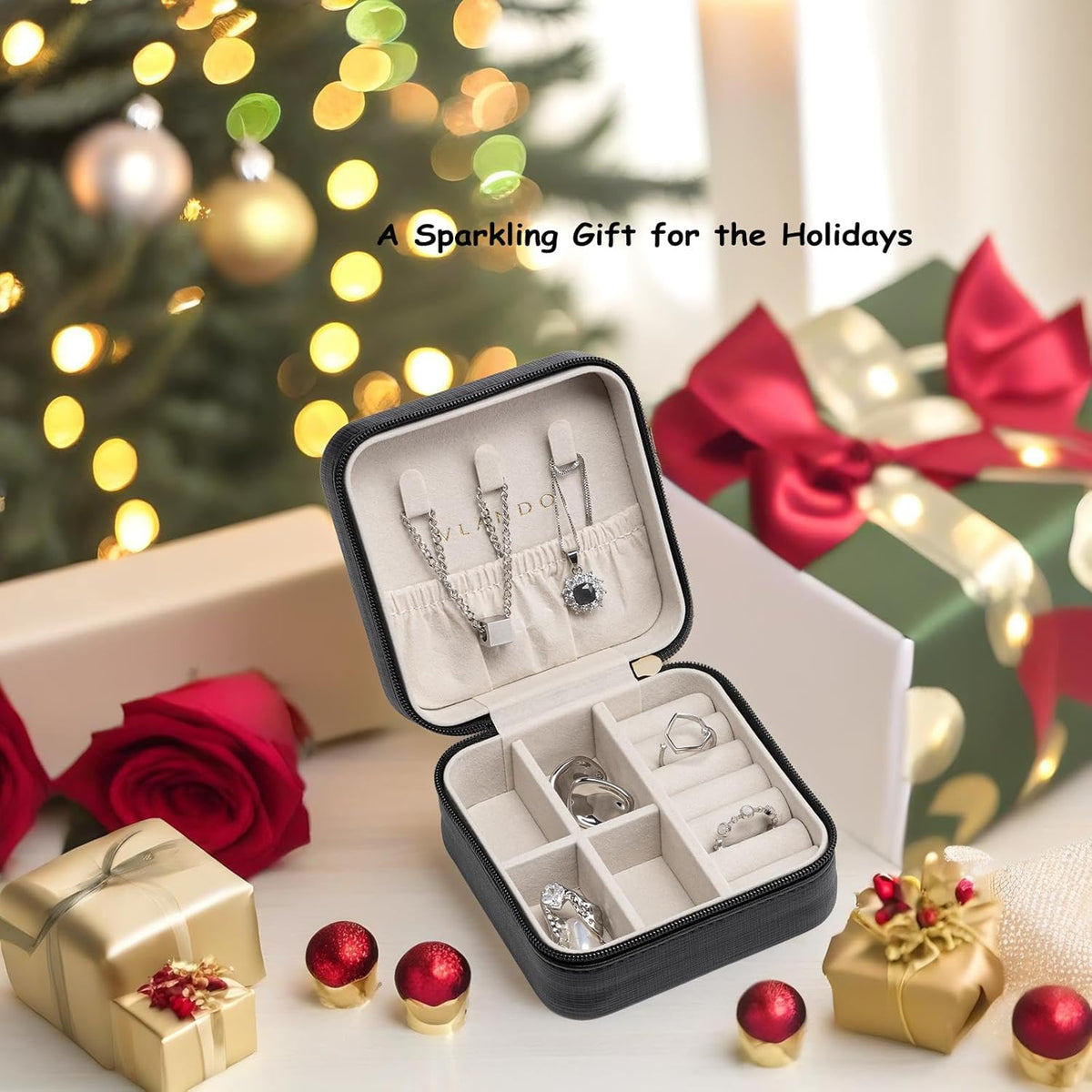 Small Travel Jewelry Box Organizer Display Case for Girls Women Gift Rings Earrings Necklaces Storage, Blue