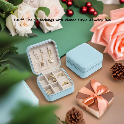 Small Travel Jewelry Box Organizer Display Case for Girls Women Gift Rings Earrings Necklaces Storage, Blue
