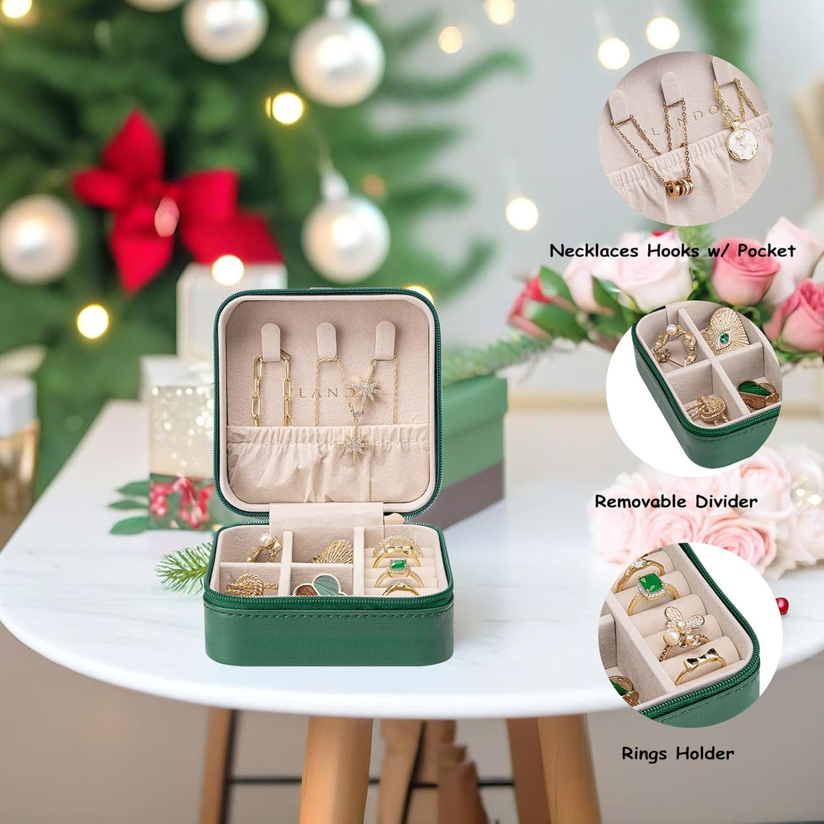 Small Travel Jewelry Box Organizer Display Case for Girls Women Gift Rings Earrings Necklaces Storage, Blue