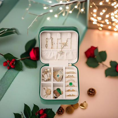 Small Travel Jewelry Box Organizer Display Case for Girls Women Gift Rings Earrings Necklaces Storage, Blue