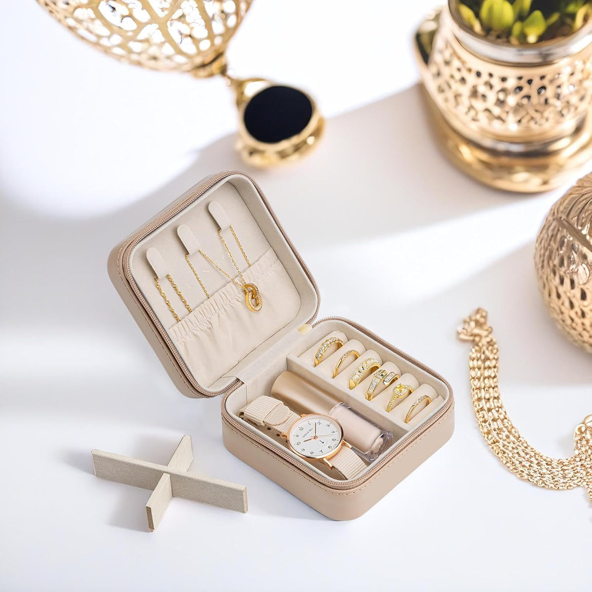 Small Travel Jewelry Box Organizer Display Case for Girls Women Gift Rings Earrings Necklaces Storage, Blue