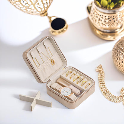 Small Travel Jewelry Box Organizer Display Case for Girls Women Gift Rings Earrings Necklaces Storage, Blue