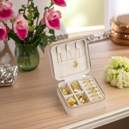 Small Travel Jewelry Box Organizer Display Case for Girls Women Gift Rings Earrings Necklaces Storage, Blue