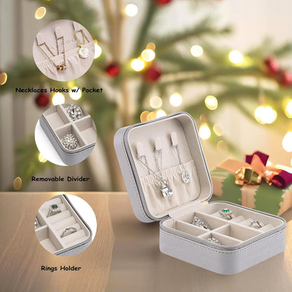 Small Travel Jewelry Box Organizer Display Case for Girls Women Gift Rings Earrings Necklaces Storage, Blue