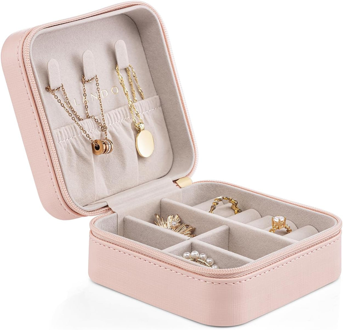 Small Travel Jewelry Box Organizer Display Case for Girls Women Gift Rings Earrings Necklaces Storage, Blue