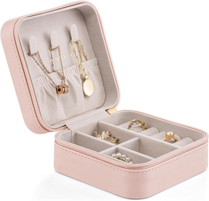 Small Travel Jewelry Box Organizer Display Case for Girls Women Gift Rings Earrings Necklaces Storage, Blue