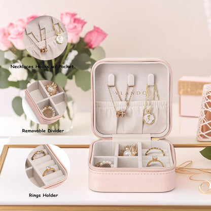 Small Travel Jewelry Box Organizer Display Case for Girls Women Gift Rings Earrings Necklaces Storage, Blue