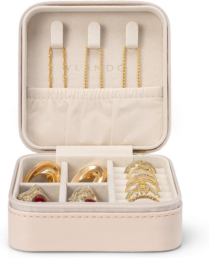 Small Travel Jewelry Box Organizer Display Case for Girls Women Gift Rings Earrings Necklaces Storage, Blue