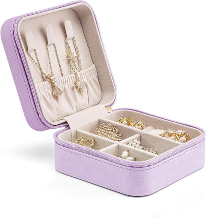 Small Travel Jewelry Box Organizer Display Case for Girls Women Gift Rings Earrings Necklaces Storage, Blue