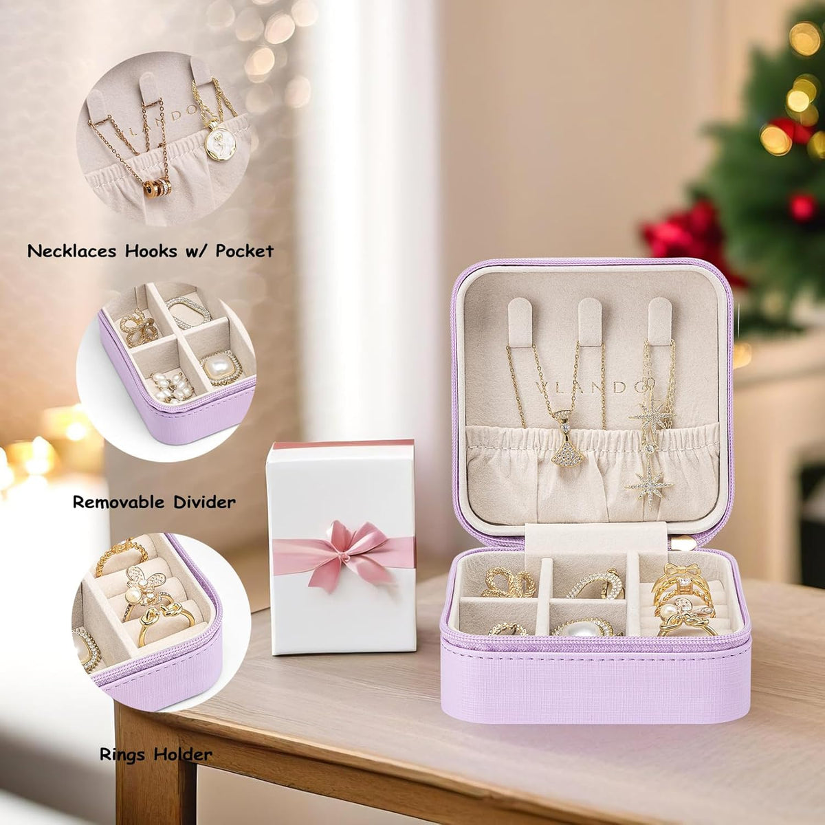 Small Travel Jewelry Box Organizer Display Case for Girls Women Gift Rings Earrings Necklaces Storage, Blue